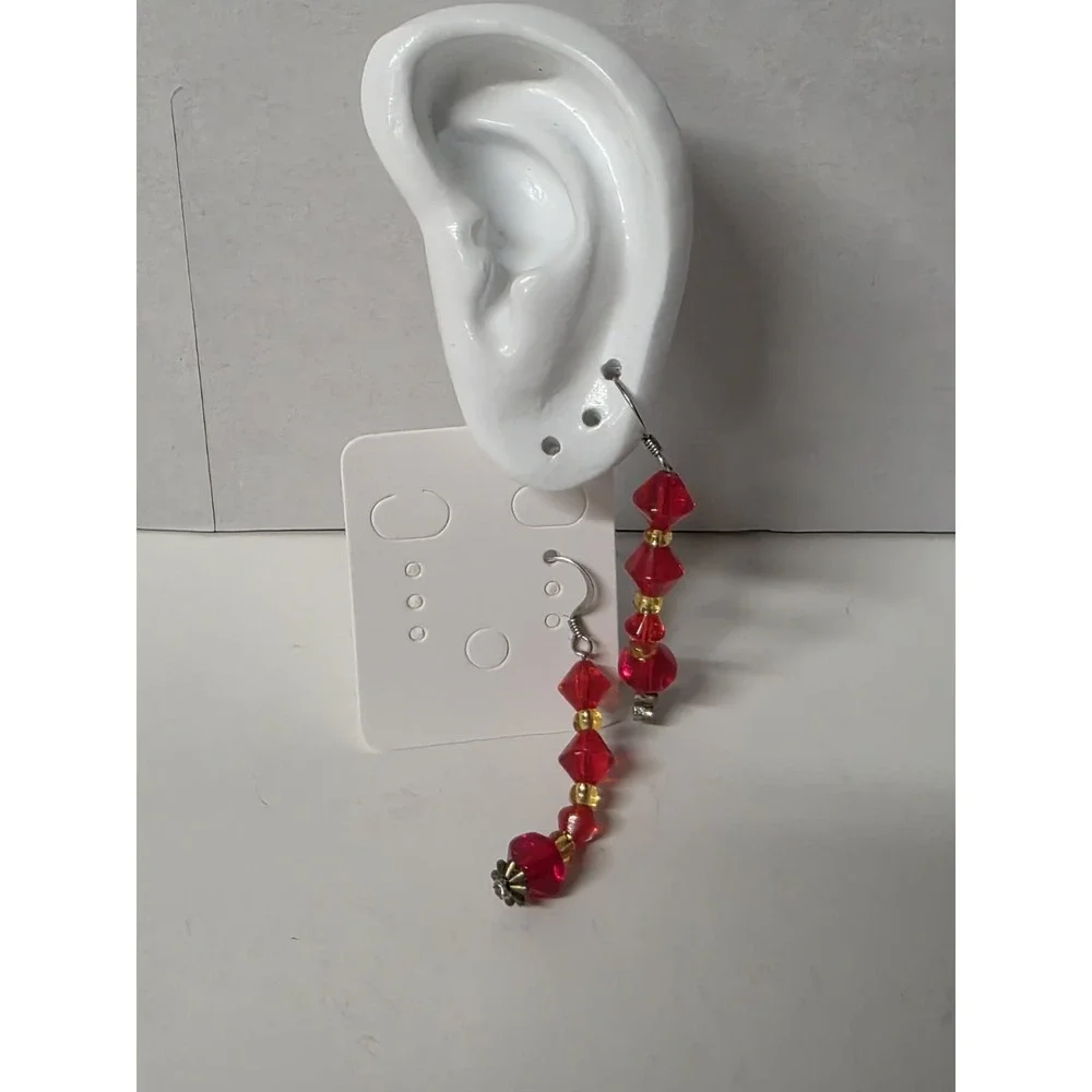 Extra Long Handmade Earrings, Dangle, Drop, Hook, Red